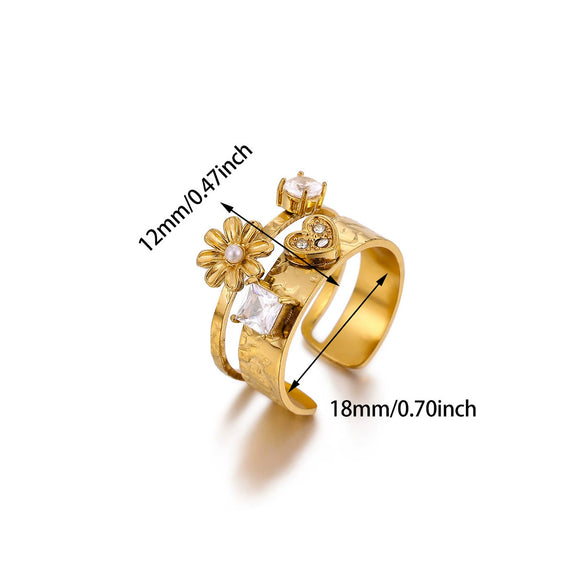 Wholesale Women's Light Luxury Geometric Fruitshaped Inlaid With Gold Stainless Steel Zircon Imitation Pearl Ring Accessories