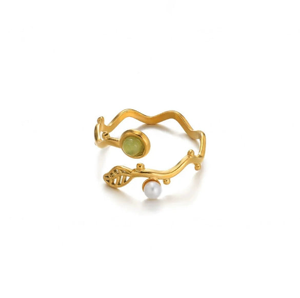 Wholesale Women's Light Luxury Geometric Fruitshaped Inlaid With Gold Stainless Steel Zircon Imitation Pearl Ring Accessories