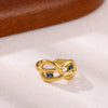 Wholesale Women's Light Luxury Geometric Fruitshaped Stainless Steel Ring Inlaid With Zircon And Gold