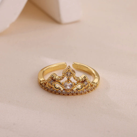 Wholesale Women's Light Luxury Geometric Fruitshaped Zirconinlaid Stainless Steel Goldinlaid Open Ring Accessories