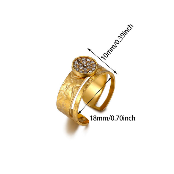 Wholesale Women's Light Luxury Geometric Fruitshaped Zirconinlaid Stainless Steel Goldinlaid Open Ring Accessories
