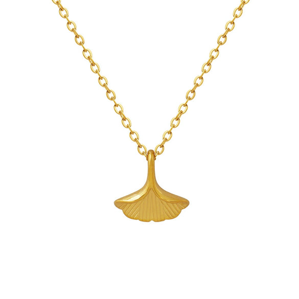 Wholesale Women's Light Luxury Geometric Ginkgo Leaf 316L Stainless Steel Pendant Necklace With Electroplating Design