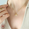 Wholesale Women's Light Luxury Geometric Ginkgo Leaf 316L Stainless Steel Pendant Necklace With Electroplating Design