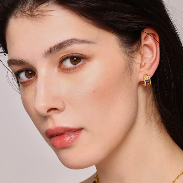 Wholesale Women's Light Luxury Geometric Glass Stone Copper Ear Clip Jewelry