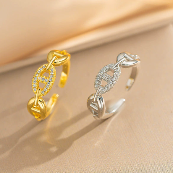 Wholesale Women's Light Luxury Geometric Gold Plated Copper Open Index Finger Ring With Electroplating Design