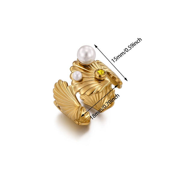 Wholesale Women's Light Luxury Geometric Goldinlaid Ring With Shell Imitation Pearl Fourleaf Clover Heart And Fruit Shapes
