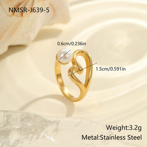 Wholesale Women's Light Luxury Geometric Heart Shape And Flower Pattern Stainless Steel Electroplated Open Ring Hand Jewelry