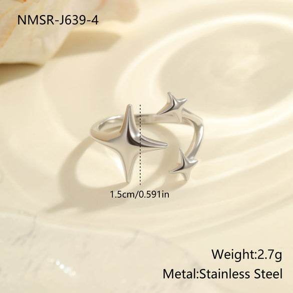Wholesale Women's Light Luxury Geometric Heart Shape And Flower Pattern Stainless Steel Electroplated Open Ring Hand Jewelry