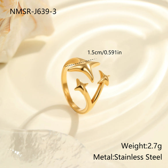 Wholesale Women's Light Luxury Geometric Heart Shape And Flower Pattern Stainless Steel Electroplated Open Ring Hand Jewelry