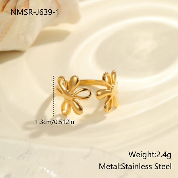 Wholesale Women's Light Luxury Geometric Heart Shape And Flower Pattern Stainless Steel Electroplated Open Ring Hand Jewelry