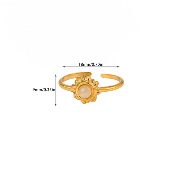 Wholesale Women's Light Luxury Geometric Heart Shape Inlaid With Gold Pearl Titanium Steel Open Ring