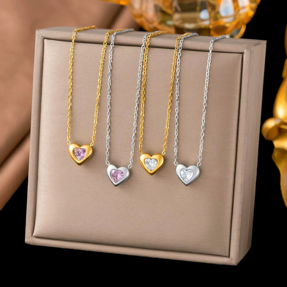 Wholesale Women's Light Luxury Geometric Heart Shape Titanium Steel Electroplated Flash O Chain Necklace