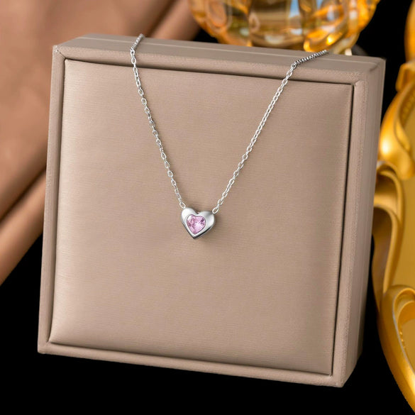 Wholesale Women's Light Luxury Geometric Heart Shape Titanium Steel Electroplated Flash O Chain Necklace