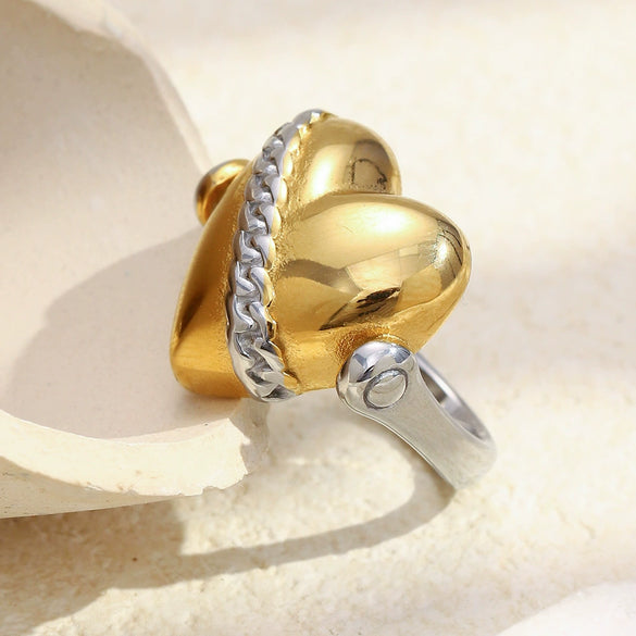 Wholesale Women's Light Luxury Geometric Heart Stereo Stainless Steel 18K Gold Plated Ring Hand Jewelry