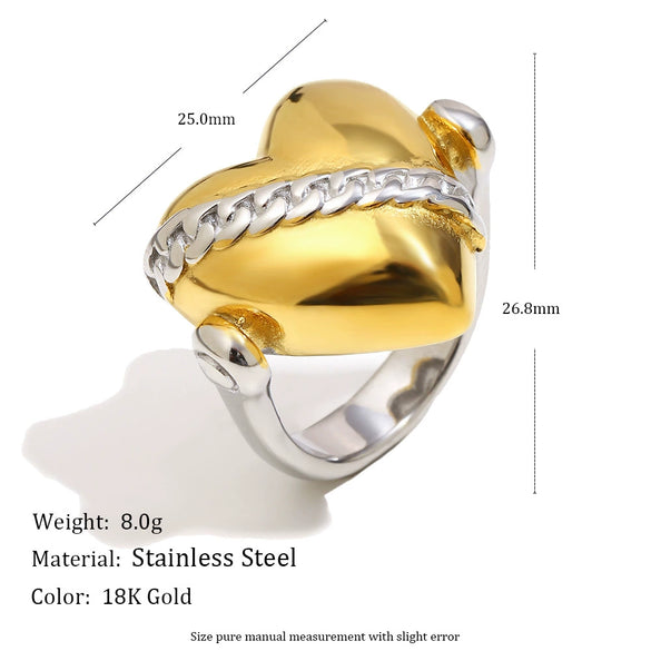 Wholesale Women's Light Luxury Geometric Heart Stereo Stainless Steel 18K Gold Plated Ring Hand Jewelry