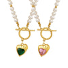 Wholesale Women's Light Luxury Geometric Heart Zircon Pendant Necklace With Natural Freshwater Pearl Chain And Titanium Steel Electroplating
