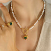 Wholesale Women's Light Luxury Geometric Heart Zircon Pendant Necklace With Natural Freshwater Pearl Chain And Titanium Steel Electroplating