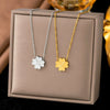 Wholesale Women's Light Luxury Geometric Heartshaped And Fourleaf Clover Stainless Steel Necklace With 18K Real Gold Plating