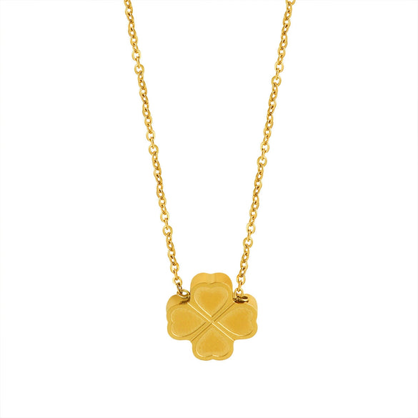 Wholesale Women's Light Luxury Geometric Heartshaped And Fourleaf Clover Stainless Steel Necklace With 18K Real Gold Plating