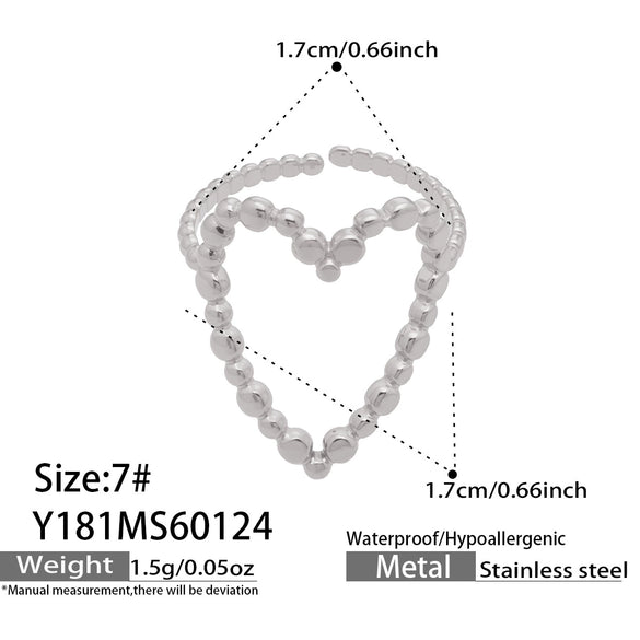 Wholesale Women's Light Luxury Geometric Heartshaped Multishape Electroplated Stainless Steel Open Ring Combination Accessories