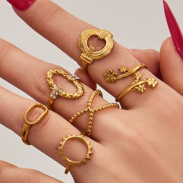 Wholesale Women's Light Luxury Geometric Heartshaped Multishape Electroplated Stainless Steel Open Ring Combination Accessories