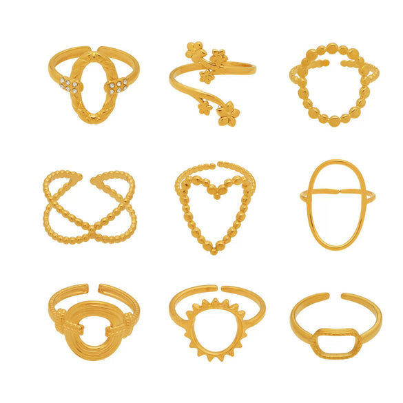 Wholesale Women's Light Luxury Geometric Heartshaped Multishape Electroplated Stainless Steel Open Ring Combination Accessories