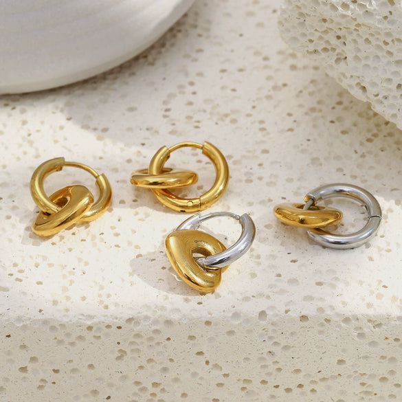 Wholesale Women's Light Luxury Geometric Heartshaped Stainless Steel Vacuum Plated Earrings Jewelry