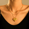 Wholesale Women's Light Luxury Geometric Hollow Check Love Pendant Necklace Stainless Steel 18K Gold Plated Regular Chain