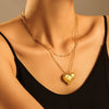 Wholesale Women's Light Luxury Geometric Hollow Check Love Pendant Necklace Stainless Steel 18K Gold Plated Regular Chain