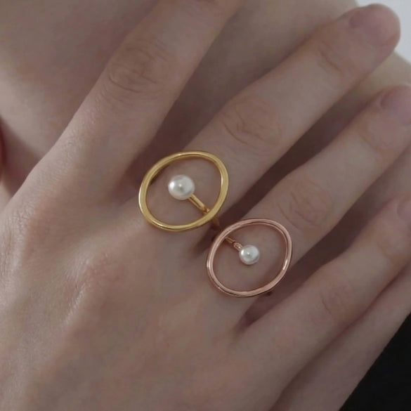Wholesale Women's Light Luxury Geometric Imitation Pearl Stainless Steel 18K Gold Plated Rings Accessories