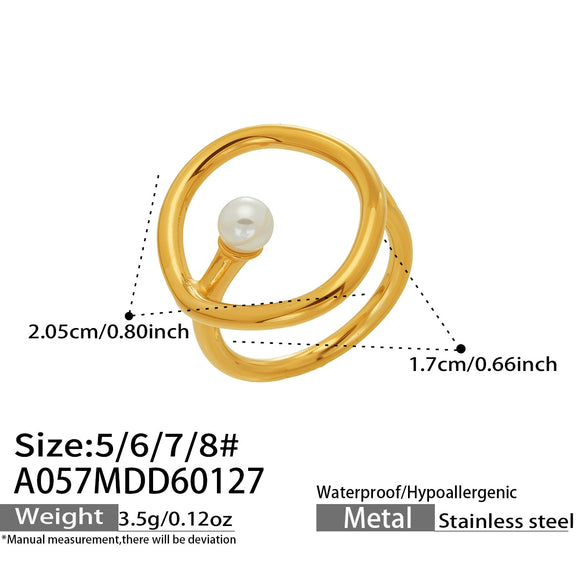 Wholesale Women's Light Luxury Geometric Imitation Pearl Stainless Steel 18K Gold Plated Rings Accessories