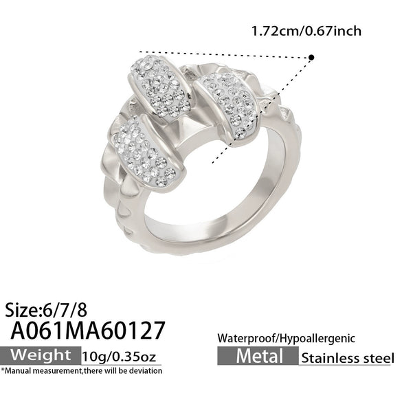 Wholesale Women's Light Luxury Geometric Inlaid 5A Zircon Threedimensional Triangle Texture 18K Gold Plated Stainless Steel Ring