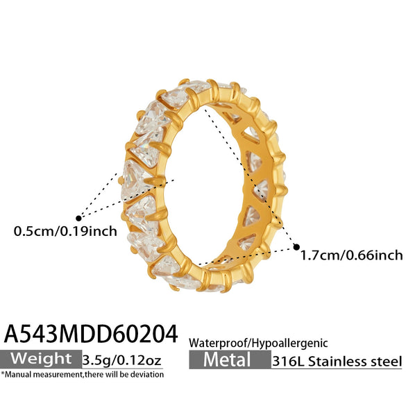 Wholesale Women's Light Luxury Geometric Inlaid Triangular Zircon Stainless Steel Electroplated Ring Hand Jewelry