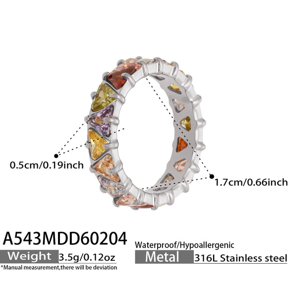 Wholesale Women's Light Luxury Geometric Inlaid Triangular Zircon Stainless Steel Electroplated Ring Hand Jewelry