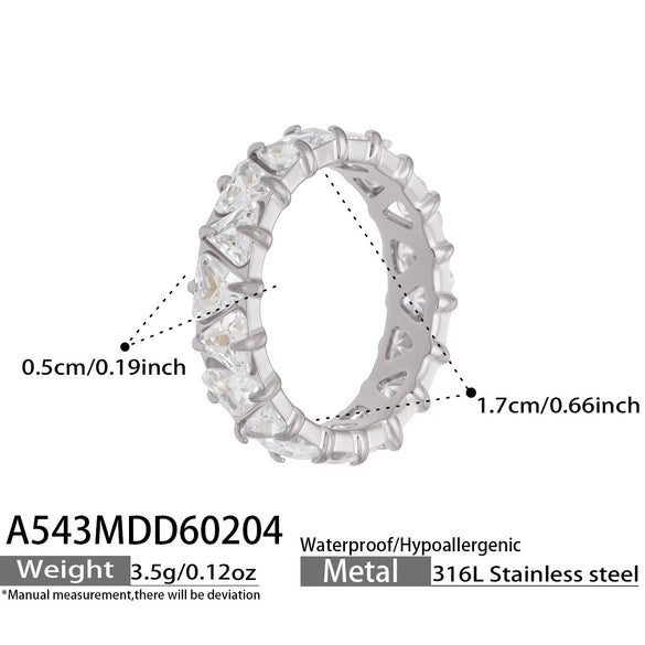 Wholesale Women's Light Luxury Geometric Inlaid Triangular Zircon Stainless Steel Electroplated Ring Hand Jewelry