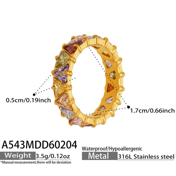 Wholesale Women's Light Luxury Geometric Inlaid Triangular Zircon Stainless Steel Electroplated Ring Hand Jewelry