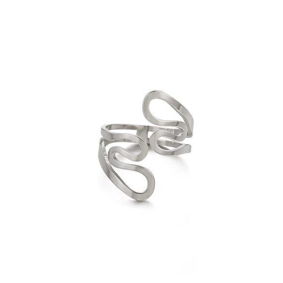 Wholesale Women's Light Luxury Geometric Lines Inlaid With Gold Stainless Steel Open Ring Hand Jewelry
