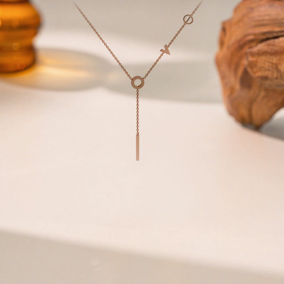 Wholesale Women's Light Luxury Geometric Love Letter Necklace With Titanium Steel Pendant And O Word Chain Electroplated