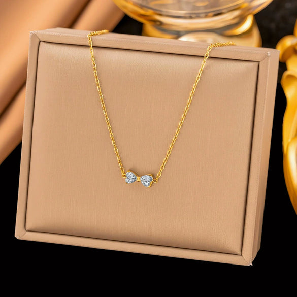 Wholesale Women's Light Luxury Geometric Mini Butterfly Love Heart Bow Zircon Necklace With 18K Real Gold Plating And Flash O Chain
