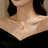Wholesale Women's Light Luxury Geometric Moon Titanium Steel Real Gold Plated Necklace With Wheat Chain