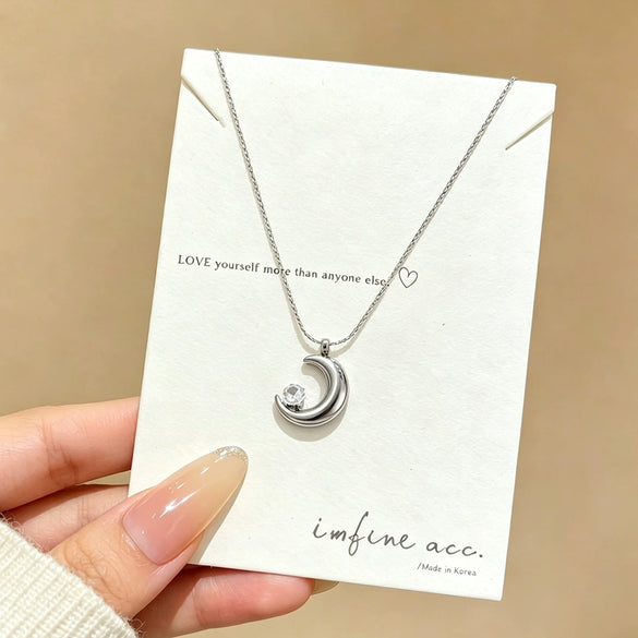Wholesale Women's Light Luxury Geometric Moon Titanium Steel Real Gold Plated Necklace With Wheat Chain