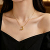 Wholesale Women's Light Luxury Geometric Moon Titanium Steel Real Gold Plated Necklace With Wheat Chain