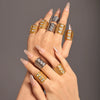 Wholesale Women's Light Luxury Geometric Multilayer Square Zircon Hollow 316L Stainless Steel Goldplated Ring