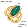 Wholesale Women's Light Luxury Geometric Open Ring Titanium Steel Zircon Natural Stone 18K Gold Plated