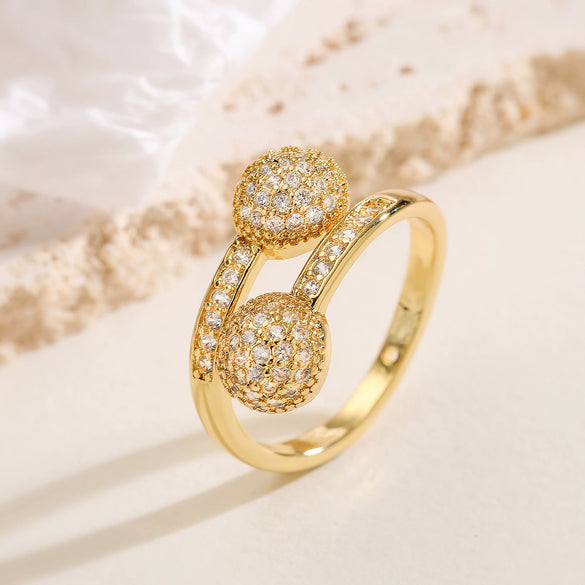 Wholesale Women's Light Luxury Geometric Opening Ring Copper Plated Real Gold Micropaved Zircon