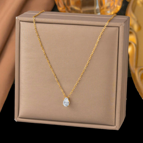 Wholesale Women's Light Luxury Geometric Oval 18K Gold Pendant Titanium Steel Real Gold Plated Flash O Chain Necklace