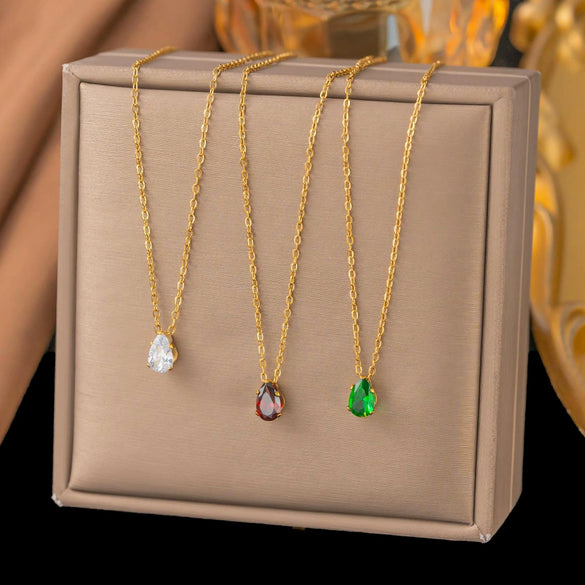 Wholesale Women's Light Luxury Geometric Oval 18K Gold Pendant Titanium Steel Real Gold Plated Flash O Chain Necklace