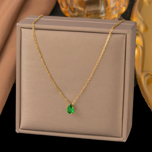 Wholesale Women's Light Luxury Geometric Oval 18K Gold Pendant Titanium Steel Real Gold Plated Flash O Chain Necklace