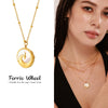 Wholesale Women's Light Luxury Geometric Pattern Ferris Wheel Embossed Phoenix Stainless Steel Goldplated White Sea Shell Round Pendant Clavicle Necklace