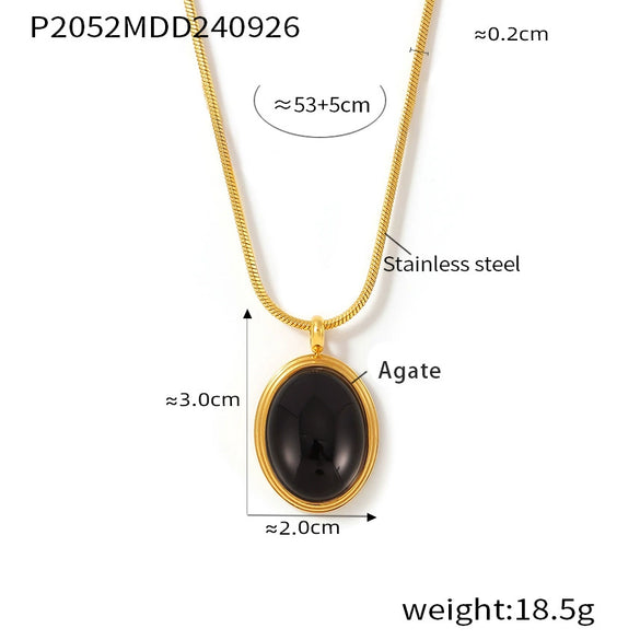 Wholesale Women's Light Luxury Geometric Pattern Oval Tiger Eye Stone Stainless Steel Electroplated Pendant Necklace For Autumn And Winter